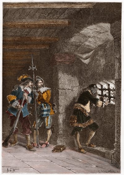Rappresentazione della Maschera di Ferro (morto nel 1703) imprigionato sull