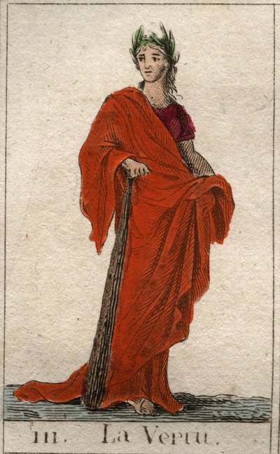 Rappresentazione della Virtù, come una giovane donna con un volto candido. Da "Mitologia della gioventù" di Pierre Blanchard 1803. da French School