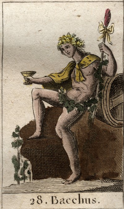 Rappresentazione del dio del vino e del raccolto Bacchus, che tiene una coppa in mano. Da 