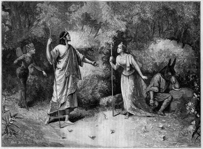 Rappresentazione teatrale: "Il sogno di una notte di mezza estate" di Paul Meurice (1818-1905) da William Shakespeare (1564-1616). Parigi, Théâtre National de l