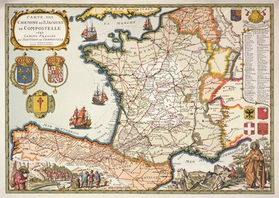 Riproduzione della mappa dei percorsi di San Giacomo di Compostela, originariamente incisa da D.Serveaux 1648 da French School