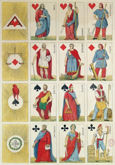 Riproduzione di carte da gioco repubblicane risalenti al periodo della Rivoluzione del 1848 da French School