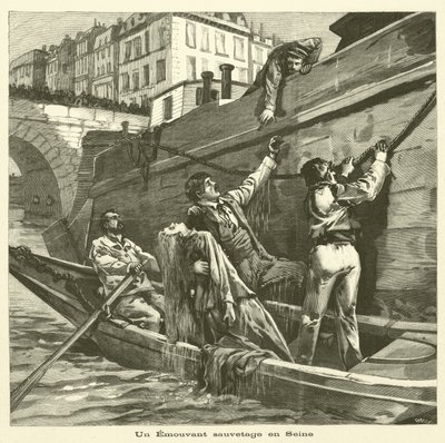 Salvataggio di una donna dal fiume Senna a Parigi da French School