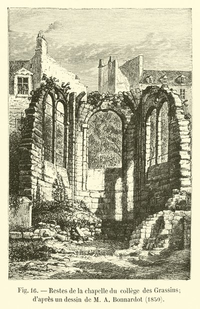Resti della cappella del collegio dei Grassins; da un disegno di Bonnardot, 1850 da French School
