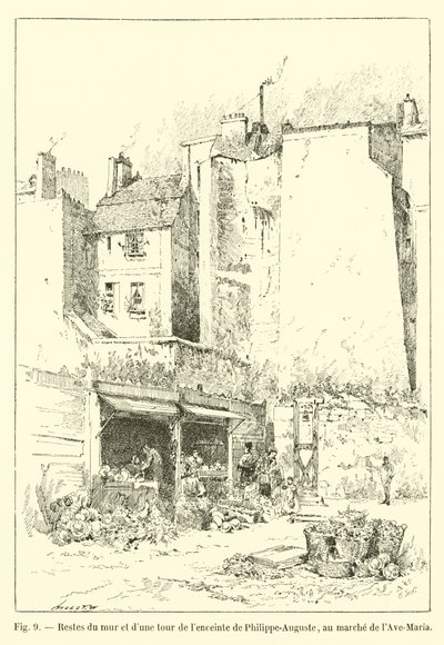Resti del muro e di una torre della cinta di Filippo Augusto, al mercato di Ave-Maria da French School