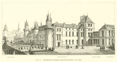 Restituzione delle facciate nord-ovest del Louvre, verso il 1610 da French School