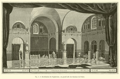 Ricostruzione del frigidarium, o grande sala delle terme del Palazzo da French School