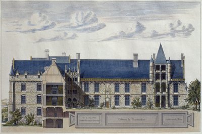 Restauro del Chateau de Chateaudun, illustrazione da Le Moniteur des architectes, inciso da H. Penel da French School