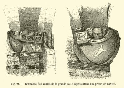 Caduta delle volte della grande sala rappresentante una prua di nave da French School