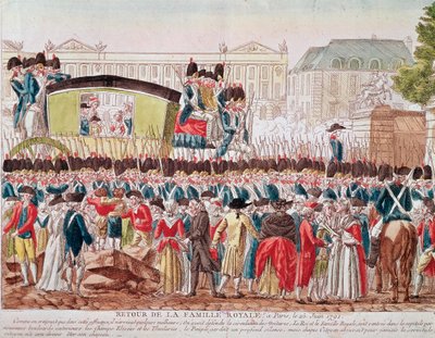 Ritorno della famiglia reale francese a Parigi, 25 giugno 1791, il gruppo attraversa Place de la Concorde (incisione) da French School