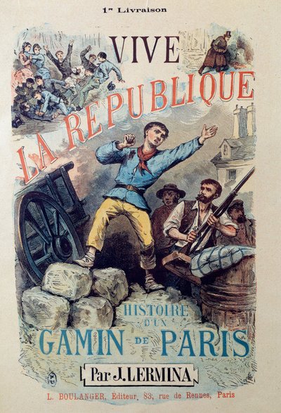 Rivoluzione del 1848: copertina del libro Viva la repubblica, storia di un ragazzo di Parigi di Jules Lermina. XIX secolo. Parigi, Arti Decorative da French School