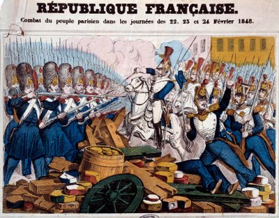 Rivoluzione del 1848: la lotta del popolo parigino sulle barricate nei giorni del 22, 23 e 24 febbraio da French School