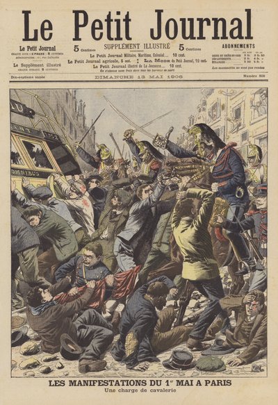 Rivolte a Parigi durante il Primo Maggio (litografia a colori) da French School