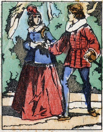 Riquet si presenta di nuovo alla principessa. Illustrazione per "Riquet a la houppe", racconto di Charles Perrault (1628-1703), scrittore francese. Incisione su legno di Imaging Pellerin - Epinal, fine XIX secolo da French School