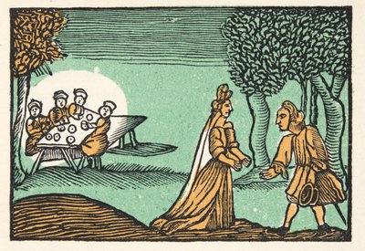 Riquet con il ciuffo, da Histories or Tales of Past Times told by Mother Goose, With Morals, di M Perrault, pub. 1925 (stampa xilografica colorata a mano) da French School