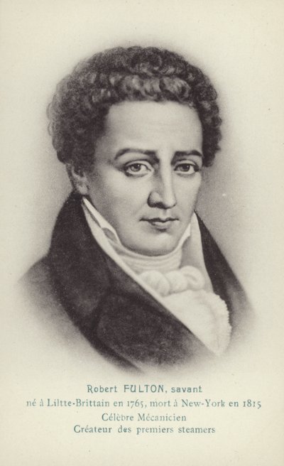 Robert Fulton (1765-1815), ingegnere americano, inventore e pioniere dei battelli a vapore (litografia) da French School