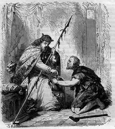 Roberto II il Pio (972-1031), re di Francia, distribuisce elemosine. Incisione in 