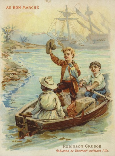 Robinson Crusoe in barca a remi da French School