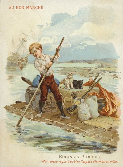 Robinson Crusoe su una zattera da French School