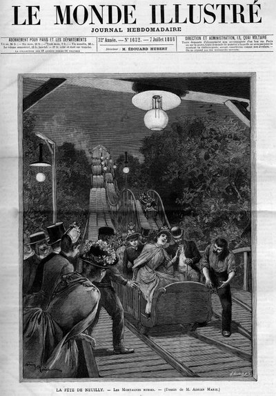 Montagne russe, alla festa di Neuilly sur Seine, luglio 1888. Copertina del giornale "Il Mondo Illustre" da French School