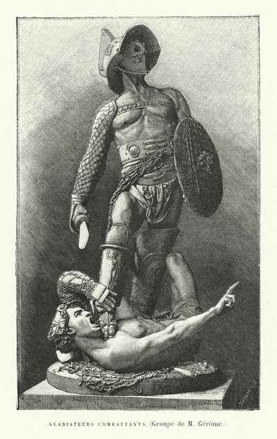 Gladiatori romani in combattimento (incisione) da French School