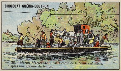 Traghetto a fune attraverso il fiume Senna, Francia da French School