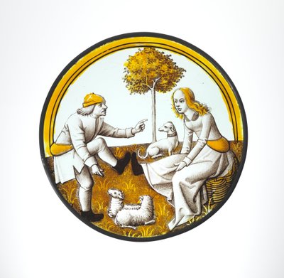 Medaglione con coppia che gioca a quintana, c.1500 da French School