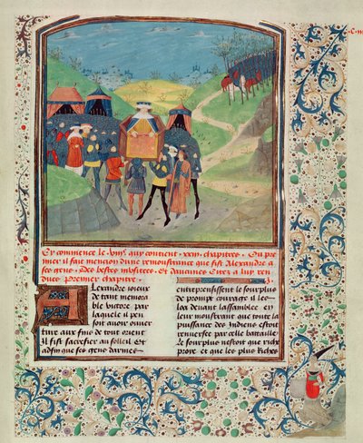 Alessandro Magno che si rivolge ai suoi uomini nella speranza di persuaderli a continuare in India, da Quinte Curse Ruffe des Fais du Grant Alexandre, c.1468 da French School