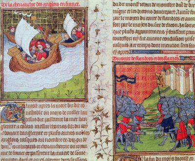 Gli inglesi in mare e la battaglia degli uomini di Gand e il conte delle Fiandre da French School