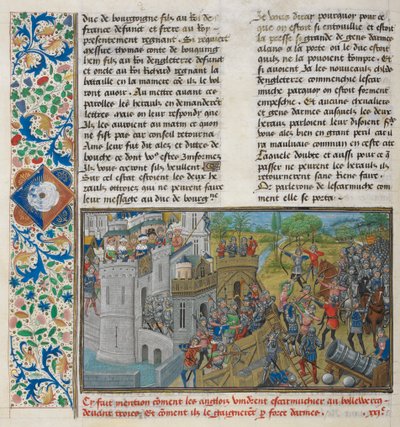 Royal 14 E. IV, f.59v Una cattura di un bastione a Troyes, da 