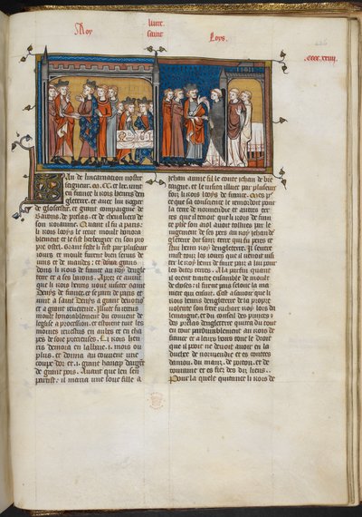 Royal 16 G VI f.426r Miniatura di Enrico III che visita Luigi IX, ed Enrico III a St Denis, pagina da 