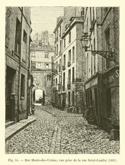Rue Haute-des-Ursins; vista presa da rue Saint-Landry, 1865 da French School