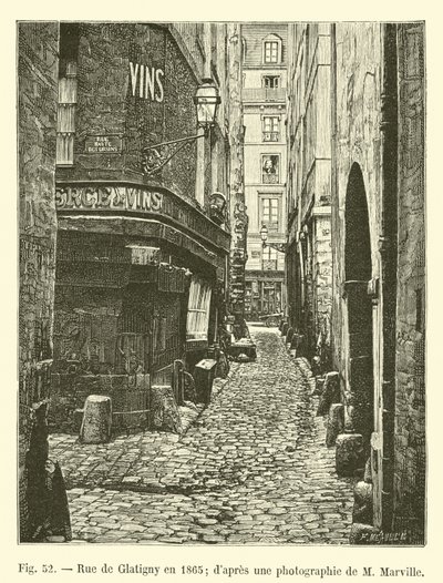 Rue de Glatigny nel 1865; da una fotografia di M. Marville da French School