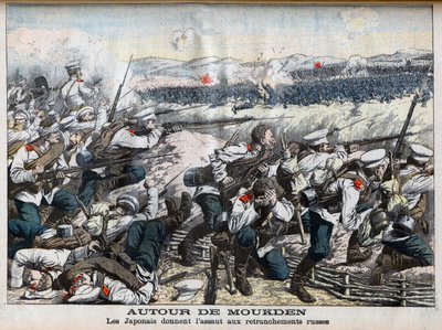 Guerra russo-giapponese - Attacco giapponese alle trincee russe a Mukden. Illustrazione per Le petit Journal, 2 ottobre 1904 da French School
