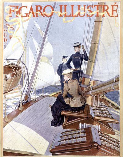 Vela: donne sul ponte di una barca - disegno in "Figaro illustrato" del 1891, Arti Deco da French School