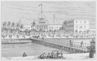 Saint-Louis, vista di N"Dar, Pont de Guet, illustrazione da "Le Senegal..." di Louis Leon Faidherbe, 1889 da French School