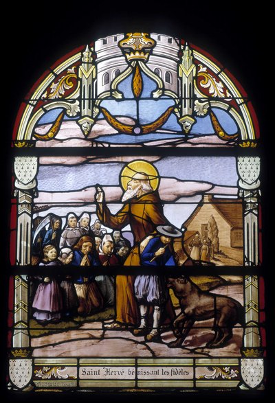 San Hervé benedice i fedeli - vetrate della chiesa di San Germano a Kerlaz da French School