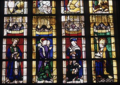 San Maturino, San Ivo, San Armel e San Brieuc - vetrata della Chiesa di San Salvatore di Dinan da French School