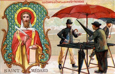 San Medardo, patrono dei venditori di ombrelli, c.1910 da French School