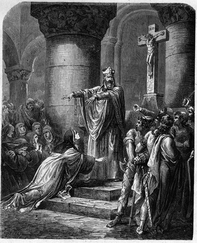 San Medardo di Noyon offre abiti religiosi a Santa Radegonda, moglie del re Clotario da French School