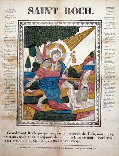 San Rocco. Incisione, immagine di Rennes da French School
