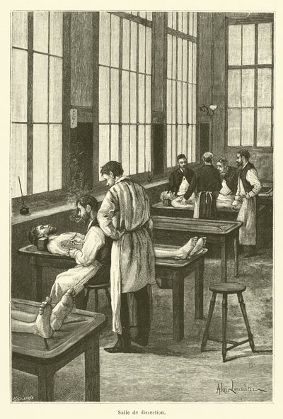 Sala di dissezione (incisione) da French School