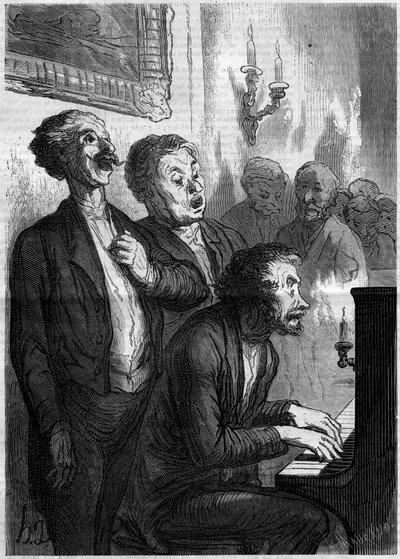 Cantanti da salotto. Caricatura di Honore Daumier (1808-1879). Incisione in 