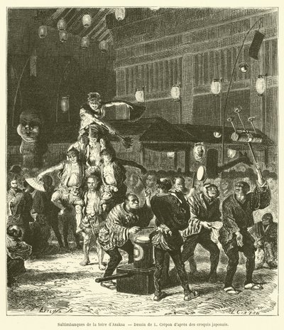 Saltimbanchi della fiera di Asaksa (incisione) da French School