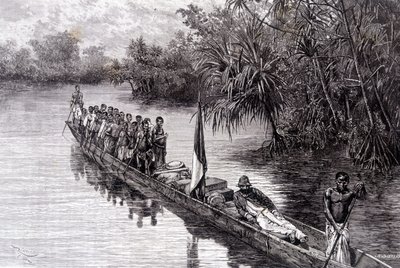 Savorgnan de Brazza in una canoa nei pandanus dell
