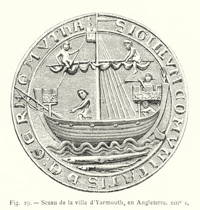 Sigillo della città di Yarmouth, in Inghilterra, XIII secolo (incisione) da French School