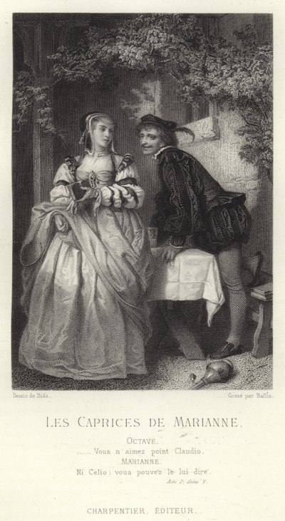 Scena da Les Caprices de Marianne, una commedia di Alfred de Musset da French School
