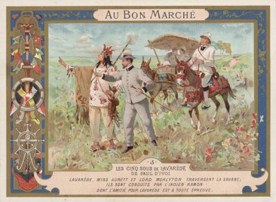 Scena dal romanzo Les Cinq Sous de Lavarede, di Paul Ivoi (cromolitografia) da French School