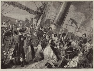 Scena a bordo di un piroscafo francese da Le Havre a Honfleur (incisione) da French School