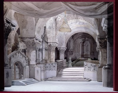 Scenografia per una rappresentazione di Hernani di Victor Hugo (1802-85), 1867 da French School